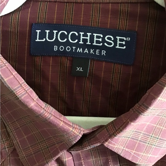 Lucchese Men's Burgundy Plaid Western Button-Down Shirt - Picture 2 of 5